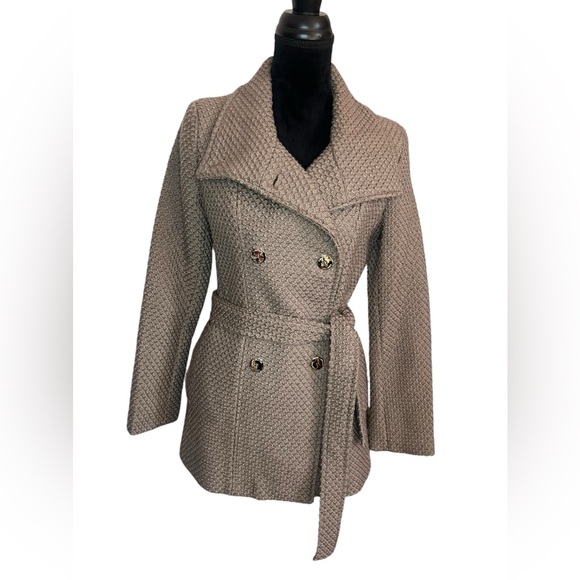 CALVIN KLEIN STUNNING DOUBLE BREASTED WAFFLE TEXTURED GOLD BUTTONS WINTER COAT - Picture 3 of 13